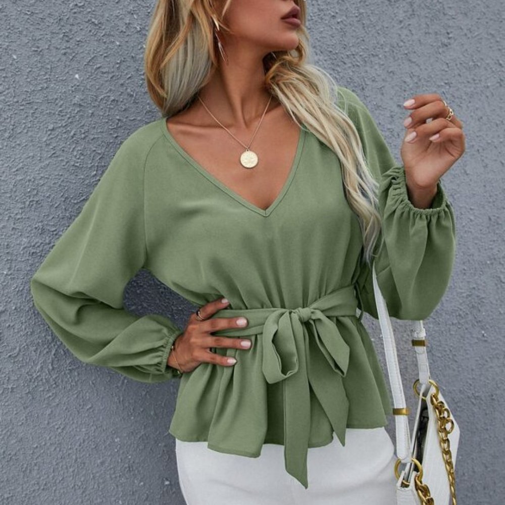Chic as Ever Belted Peplum Top MORE COLORS - Picture 3 of 8